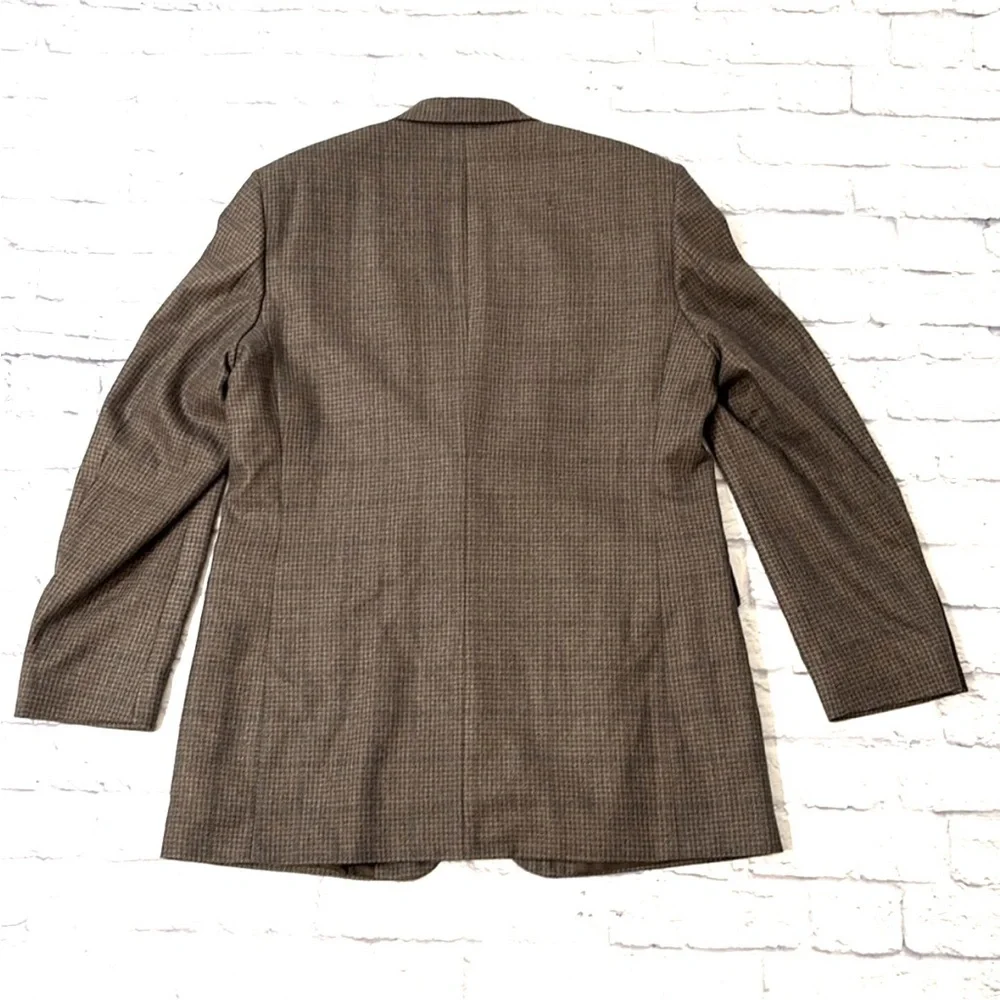 Oscar De La Renta 46XL Wool Cashmere Brown Houndstooth Blazer Sport Coat